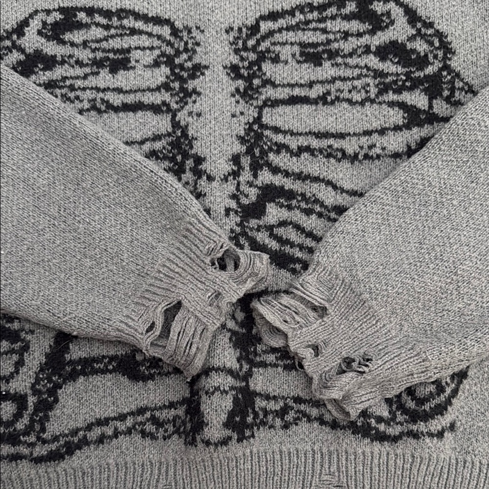 Gray Distressed Skeleton Sweater - image 5